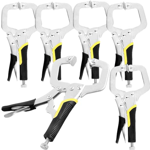 MAKTSAM 6 Pack 6 Inch Metal Grip Locking C Clamp Welding Pliers with Adjustable Screw and Swivel Pads, Face Clamps for Woodworking