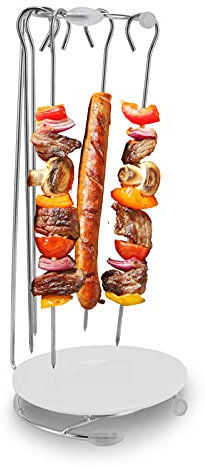 Porta Spiedini, Griglia per Barbecue Riutilizzabile in Acciaio Inox, per Grigliare Spiedini per Kebab con 5 Forchette per Spiedini di Carne, per Cucina, Sala da Pranzo, Barbecue