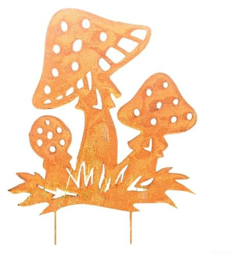 Charming Rustic Metal Mushroom Stake for Gardens, Patios, and Flower Beds (Rust)