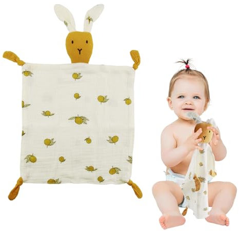 ORUZA Schmusetuch mit Hase-Köpfchen, Baumwolle Kuscheltuch, Baby Schmusetuch Doppellagiger Tüll für Geburt Junge & Mädchen