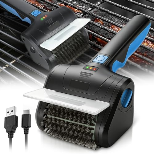 Auto Dynasty Electric BBQ Grill Brush, 304SS Rotating Head, Type-C, Blue | 304 Stainless Steel Bristles, Rotating Scrub Head, Rechargeable Type-C Fast Charging, for Gas, Charcoal & Outdoor Grill