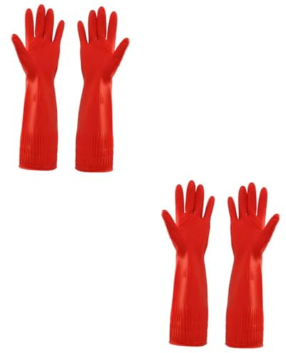 minkissy 2 Paar Küchenreinigungshandschuhe latexhandschuhe küchenhandschuhe handschuhe putzen haushaltshandschuhe cleaning tools Latex-Spülhandschuhe Scheuerhandschuhe für Geschirr rot