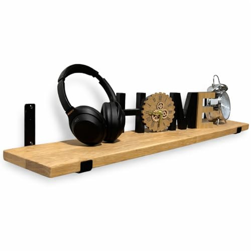 MKGT Handcrafted Oak Floating Wooden Wall-Mounted Floating Rustic Shelf, Kitchen Shelves Living Room Bedroom Decor (40 cm)