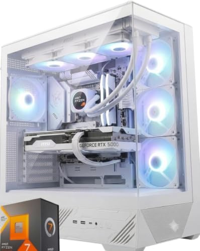 AGM store Pc Gaming RYZEN 7 7800X3D Bianco - Scheda video RTX 5070 12GB - RAM 32GB DDR5 6000 - Nvme 1TB ssd - Dissipatore a Liquido 360mm - Wifi e Bluetooth - W11
