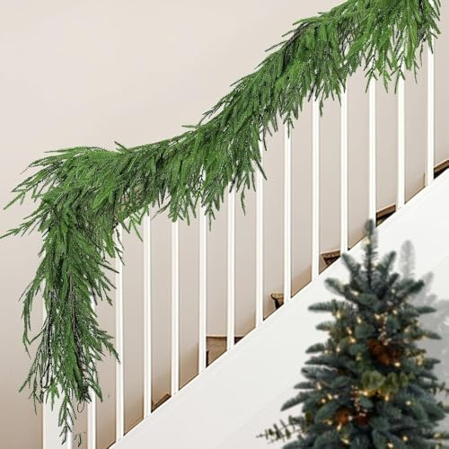 Realistic Artificial Pine Greenery Garlands for Christmas Decoration - 6 Ft Dense Norfolk Pine Garland Ornament for Mantel, Table, Fireplace, Indoor and Outdoor (1)