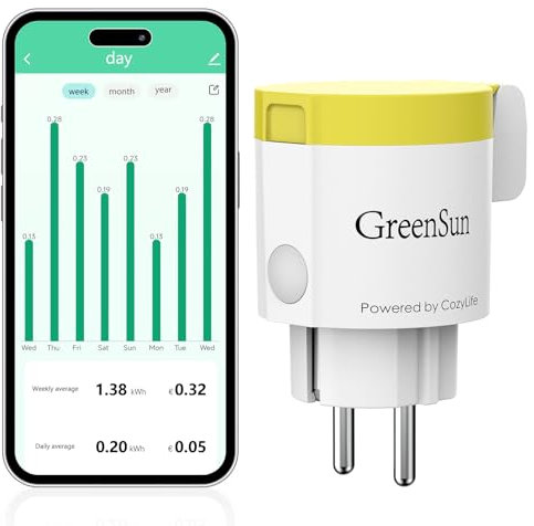 GreenSun Presa Smart WIFI Presa Intelligente - Presa Smart con Cozy Life App Prese con Monitoraggio Energia, Compatibile con Alexa, Presa Comandata, Presa Timer Programmabile Presa Smart 2.4G Giallo