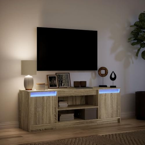 Festnight Meuble TV LED Banc TV 140 cm Meuble télé Table TV Meuble de Salon Table Television Salon Meubles pour Audio/vidéo-Chêne sonoma-139.5 cm