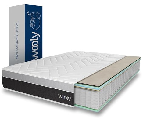 Wooly Level II Matelas 160x200 - Épaisseur 30 cm - Confort Hybride 14 Couches - Mi-Ferme - Ressorts Ensachés - Gel Actif - Laine Naturelle - Mousse à Mémoire - Couchage Indépendant - Fabrication UE