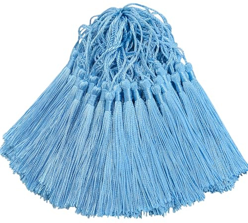 100 mini ciondoli in seta fatti a mano, per segnalibri fai da te, creazione di gioielli, borse, portachiavi, decorazione per ghirlande e accessori per feste (celeste)