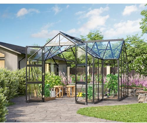 Vitavia Gewächshaus Campus, schwarz, 13m², 3 mm ESG | Wetterfestes & stabiles Treibhaus | Perfekt für Gemüse & Pflanzen | Robust & langlebig
