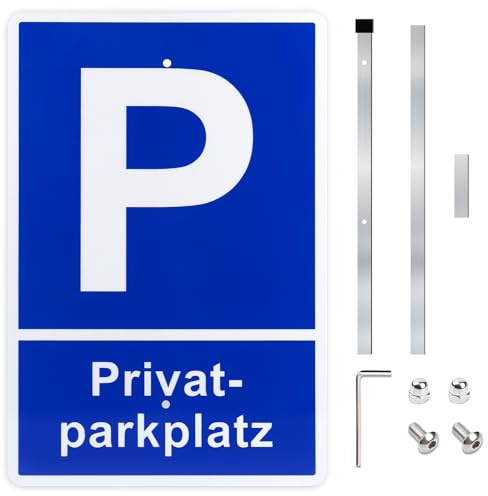 YYTECH Privatparkplatz Schild, Schild Privat Parkplatz mit Pfosten Halterung Alu 20 x 30 cm Höhe 45cm mit Löchern mit Löchern für Zaun, Parkverbot Schilder Einfach Einzurichten