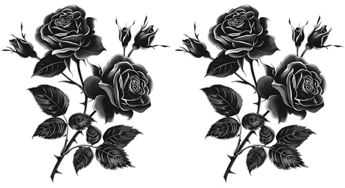 duoyif Wandtattoo Schwarz Rose Blumen Wanddeko 2 Stück 35x37cm | Aufkleber Blumen Schwarze, Wandaufkleber Rose, Blüten Wandsticker, Wandbilder Wohnzimmer Schlafzimmer Flur Fenster