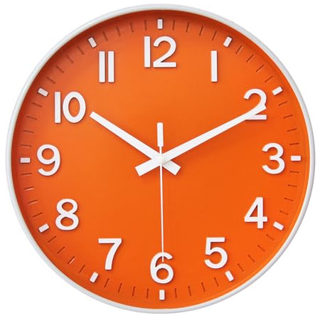 Wall Clock 10 Inch Silent Non Ticking Quartz Modern Decorative Clock | for Office Classroom Home Living Room Bedroom(orange)