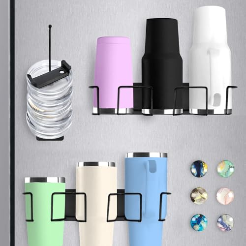 XccMe 2PCS Magnetic Cup Holder for Refrigerator,Water Bottle Organizer for Stanley 40oz,30oz,20oz Tumbler,Tumbler Lid Organizer for Stanley Cup Accessories,6PCS Glass Strong Fridge Magnets
