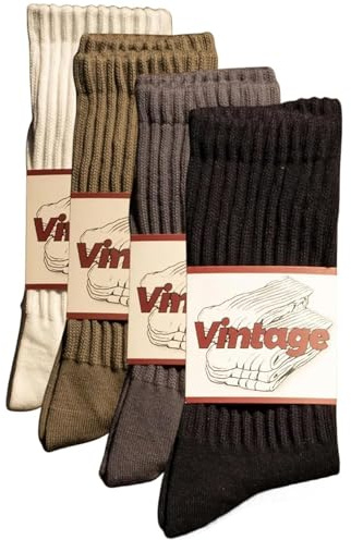 DAUCO 4 Pairs Natural 98% Cotton Socks for Women & Men Crew Seamless Cozy Fall Socks Breathable Unisex Slouchy Socks Size 10-13