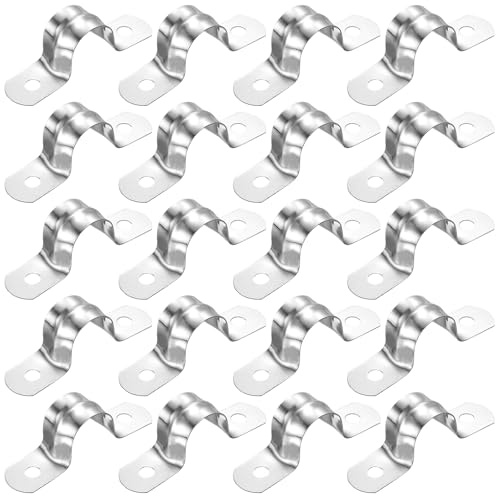 Omnikryp 20 Pièces Colliers de Serrage, Collier de Fixation en Acier Inoxydable 304, 2 Trous Clips de Fixation en U pour Câbles, Tuyaux, Pipelines, Ø 16 mm
