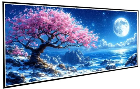Diamond Painting Flores de cerezo Pintura Diamante Taladro Completo Luna DIY Diamond Painting Adultos 80x160cm Cristal Diamante Art, Bordado Punto de Cruz Kit Decoración de Paredes Hogar Regalo V-1001