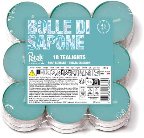 Price's Petali Range Bubbles - Confezione da 18 lumini profumati per casa ed eventi, 4 ore di combustione, candele profumate per tutte le occasioni, lumini a lunga durata, regali per donne e uomini