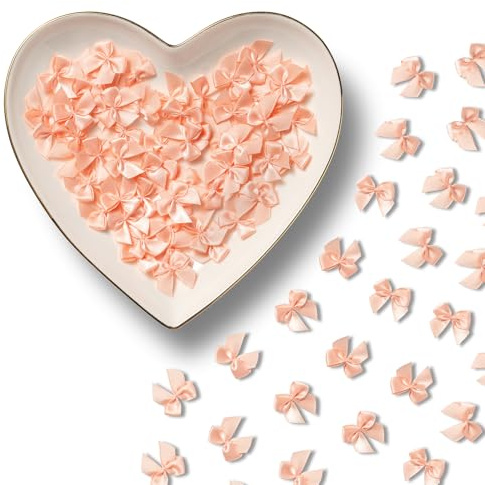 MORSUNBELA Mini Schleifen Deko Kleine Geschenkschleifen Set Pfirsichrosa | 100 Mini-Geschenkschleifen,ideal als Deko für Hochzeit,Geburtstag,Karten,Geschenkboxen,Verpackungen und festliche Anlässe