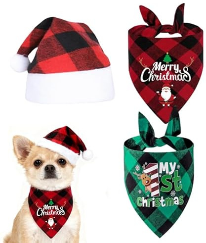 Hundehalstuch Weihnachten Hund Weihnachtsmütze Weihnachtshund Bandanas Hundekostüm Dreieck Hundehalstuch für Kleine Mittelgroße Hunde Katzen Weihnachten Karneval Party 63 * 43 * 43CM