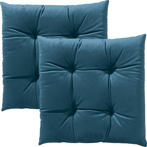 REDBEST Stuhlkissen 2er- Pack Kingsville Nicky-Velours Uni Petrol Größe 40x40x9 cm - samtig-weicher Stoff, warm im Griff, mit Vlies gefüllt
