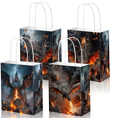 12 Stück Mittelalterliche Drachen Partygeschenktüten Drachenparty Tüten | 12 Stück Mittelalterliche Drachen Partygeschenktüten Mit Leckereien Und Süßigkeiten Für Drachenpartys Fantasy Partyzubehör