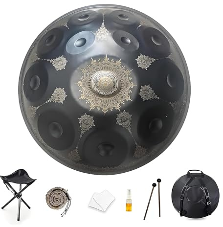 22-Zoll-Handpan-Trommeln für Erwachsene, 9/10/12-Noten-Hang-Trommel, Premium-Stahltrommel-Klangheilungsinstrumente mit Weichen Schlägeln, Handpan-Ständer, Aufbewahrungstasche(10 Notes(432HZ))