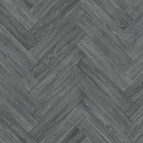 Lino Vinyl Flooring Roll, Aged Oak Dark Grey Metallic, Anti-Slip, Kitchen, Bathroom, 2m-3m Width (2.5m x 2m)