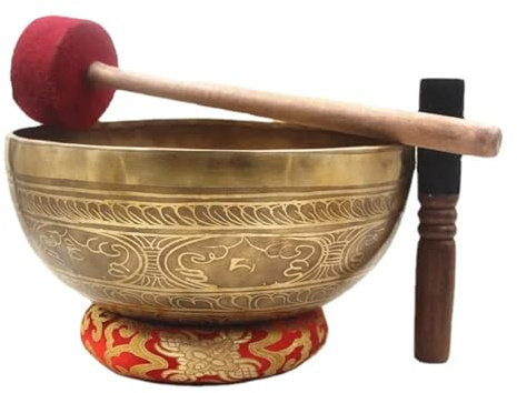 Singing Bowl, stora handgjorda klangskålar, meditationsljud, mindfulness, buddhistiska tillbehör, chakra-dekoration (25 cm kaliber)