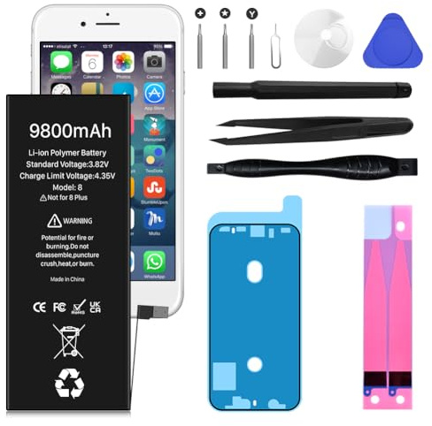 Batterie pour iPhone 8, 9800mAh Nouvelle Mise à Niveau Batterie Haute Capacité de Remplacement pour iPhone 8, A1863, A1905, A1906 avec Kit de Réparation