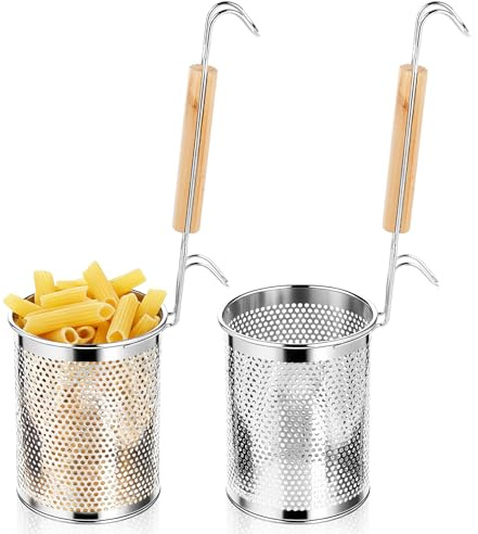 2 Pack Pasta Strainer with Handle Pasta Basket Spider Mesh Strainer Stainless Steel for Noodle, Boiling Food, Ramen, Spaghetti, Dumpling (4.6D X 5.78H)