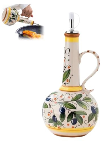 2026Ceramic Olive Oil Dispenser Bottle,23oz Hand Painted Italian Ceramic Bottle, Decorative Stoneware Dispenser with Spout for Oil, Vinegar, Coffee Syrup (1pcs)