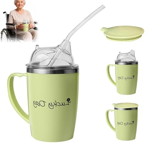 Beakers for Elderly, Sippy Cup for Adults Non Spill, Adult Drinking Cup for Elderly with 30 Cm Straw, 350 Ml Capacity Spill Proof Cups, Drinking Aids for Elderly and Disabled Individuals, Bedside Hydr