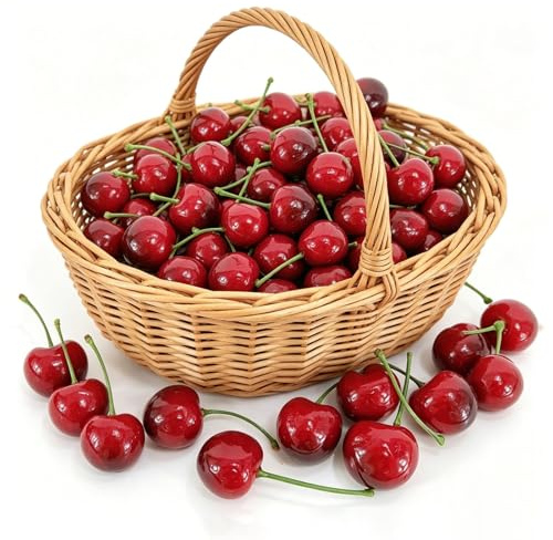 VPAFPEKG 40 Pezzi Decorativi Ciliegie Artificiali Realistiche, Frutta Finta, Ciliegies Finte, Ciliegies Artificiali, Decorazioni di Frutta Artificiale per Casa, Cucina, Matrimonio, Feste e Fotografia