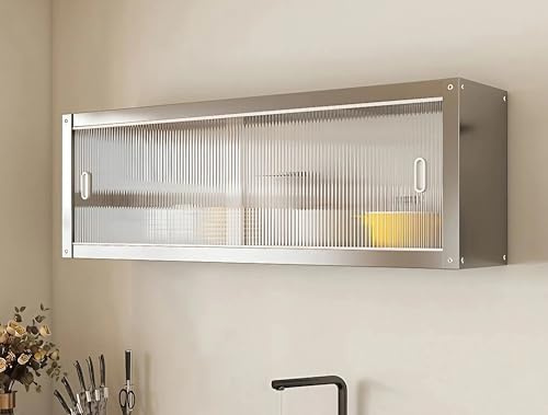 ZASEZOD Armadio Pensile Cucina in Acciaio Inox con Ante Scorrevoli, Mobile Pensile da Parete per Cucina, Armadietto di Stoccaggio Murale per Cucina Bagno Ufficio(50x30x40CM)