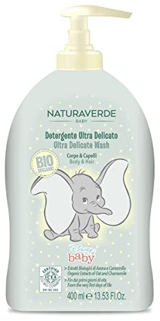 Disney Baby BIO ICEA Eco Cosmetics - Ultra Delicate Body & Hair Cleansing Gel mit Haferflocken- & Kamillenextrakten, 400 ml