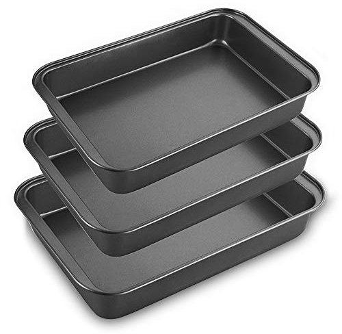 STARVAST Set di 3 Teglie da Forno con Doppio Rivestimento Antiaderente - Lasagnera - Rostiera Rettangolare in Acciaio al Carbonio