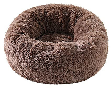 Haustier Hundebett Warmes Fleece Runder Hundezwinger Haus Lange Plüsch Winter Haustiere Hundebetten Für Mittelgroße Hunde Katzen Weiche Sofamatten-Braun,70cm