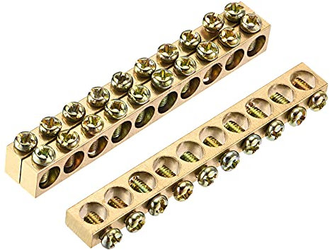 sourcing map 3 Stk. Klemmen Erdungsschiene Schraubblock Barriere Messing 10 Positionen 82.1 mm x 5.7 mm x 10 mm für elektrische Verteilung