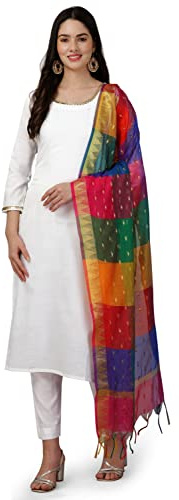 TRENDMALLS Women's Slub Cotton Kurta Pant Suit Set (TM.G109-White-M)