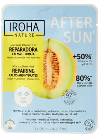 IROHA NATURE - Maschera Viso Aftersun | Riparazione, Calma e Idratazione Profonda | Con Melone, Camomilla e Aloe Vera | Riduce Rossori e Rinfresca e Allevia all'Istante | 100% Vegana e Cruelty-Free