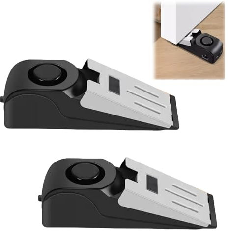 Juego de 2 topes de puerta con alarma, 120 dB, cuña portátil, alarma de entrada, tope de puerta con goma antideslizante y alarma, alarma para puerta, protección antirrobo, seguridad de viviendas