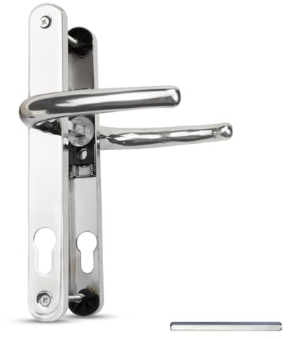 Bwintech 1 Satz Rostfreie Stähle Türgriff, Poliertes Chrom, 92mm Dornmaß, 210mm Schraubenabstand, 243mm Rückenplatte. Hochwertiges Federsystem. Geeignet für alle UPVC Haustüren
