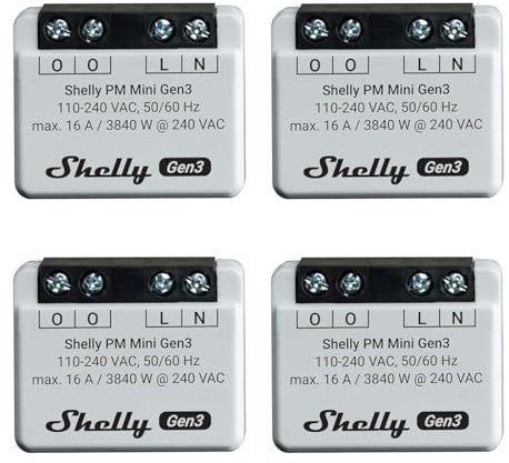 Shelly PM Mini Gen 3 | 4er Pack | Wlan & Bluetooth Smart Power Meter 1 Kanal 16 A | Hausautomation | Kompatibel mit Alexa und Google Home | iOS-Android-App | Kein Hub erforderlich