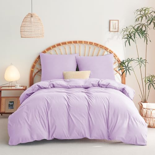 WAVVE Set di biancheria da letto 155 x 220 cm, 3 pezzi, lilla, copripiumino 155 x 220 cm, 2 federe 80 x 80 cm, in microfibra con chiusura lampo