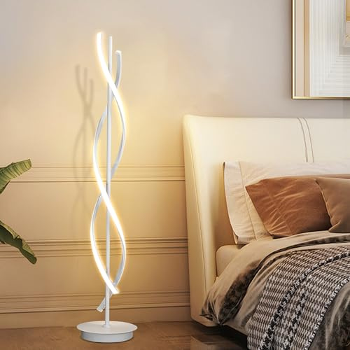KOSHSH LED Stehlampe Dimmbar, Modern Spirale für Wohnzimmer, mit Fernbedienung für Deko Schlafzimmer Kinderzimmer (155cm Weiß)