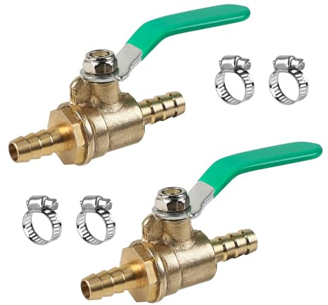 SWAWIS 2 st 10 mm 2-vägs mässingskulventil, avstängningsventil med 4 klämmor för kontroll av luftflödet vatten flytande bränsle eller gas