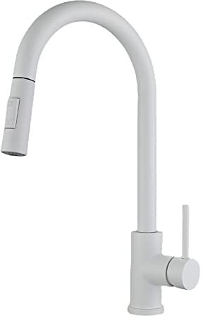 VNGBFGDFVN TOU Sensor Kiten Spültisch-Mischbatterie mit ausziehbarer Brause, Kiten-Wasserhähne, schwenkbar, für heißes und kaltes Wasser, Edelstahl, Kiten-Spüle, TOU-Wasserhahn-Weiß