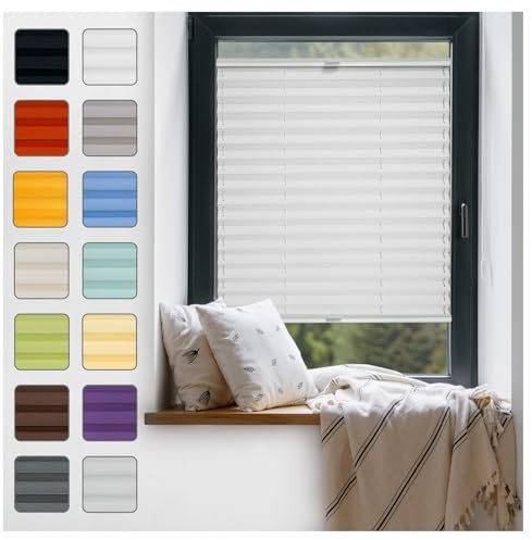 Fenster Plissee ohne Bohren zum Kleben Innenrahmen - Thermo Plisseerollo Innen - Rollo Jalousie, Halterungen auf Rahmen, Faltrollo, Sichtschutz, Blickdicht, für Fenster & Tür - Hellgrau, 60 x 80 cm