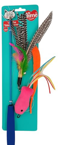 Aimé - Jouet Kawaii Canne à Pêche Chat Rétractable - Jeu Chat Appartement - Coloré, Craquant et Amusant - Stimule Le Mouvement et Le Bruit - avec Appâts Interchangeables et Manche Téléscopique